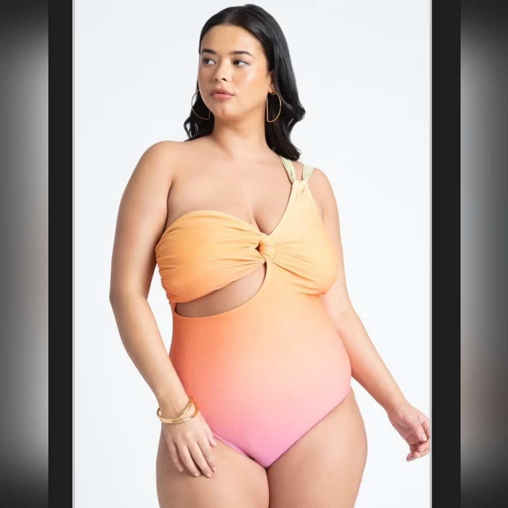 Eloquii Orange and Pink One-Piece Swimsuit